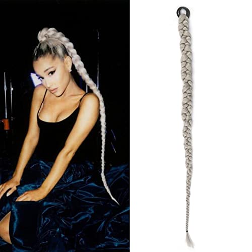 Frauen Ring lange Boxzöpfe häkeln Zopfhaar Pferdeschwanzverlängerungen synthetischer Chignonschwanz mit Gummibandhaar Täglicher Gebrauch(#1B/Silver Grey) von GEK208130