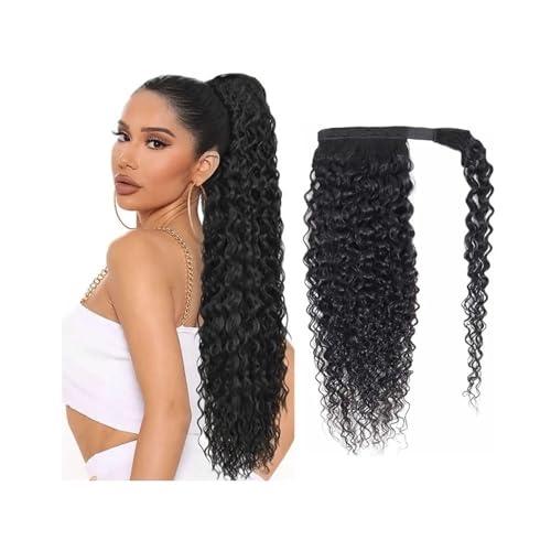 Frauen Wrap Around Pferdeschwanz Echthaar-Extensions Brasilianisches Remy-Haar Kinky Curly Pferdeschwanz mit Magic Paste Täglicher Gebrauch(22inches) von GEK208130