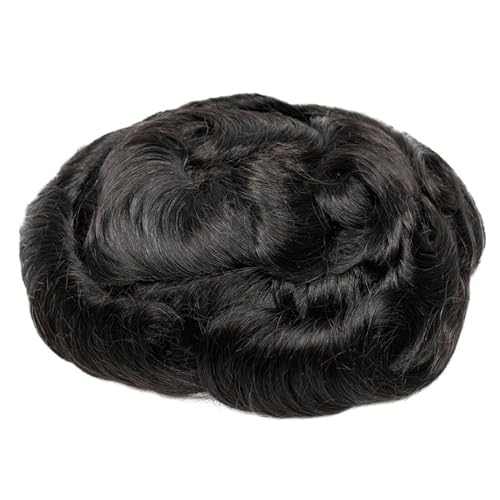 Herrenhaar 100% Echthaarteil Herren Toupet Ersatzsystem PU & Mono Top Perücke Kurzes Remy Haar mit Spitzenhaar Natürlich Alltagsperücken(5x7) von GEK208130