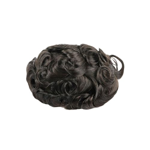 Herrenhaar 15MM Lockiges Atmungsaktives Ersatzkapillar-Toupet for Männer Schweizer Spitze Mit PU-Rückseite Syntems Prothese Haarteil Schwarz Alltagsperücken(2#) von GEK208130