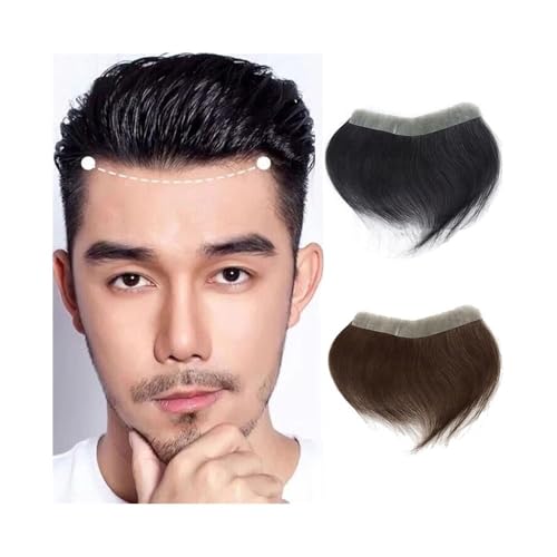Herrenhaar 16x2cm Herren Kapillarprothese Echthaar Toupet Dünne Haut PU Basis Stirn Haarteil Patch Alltagsperücken(#4 Medium Brown) von GEK208130