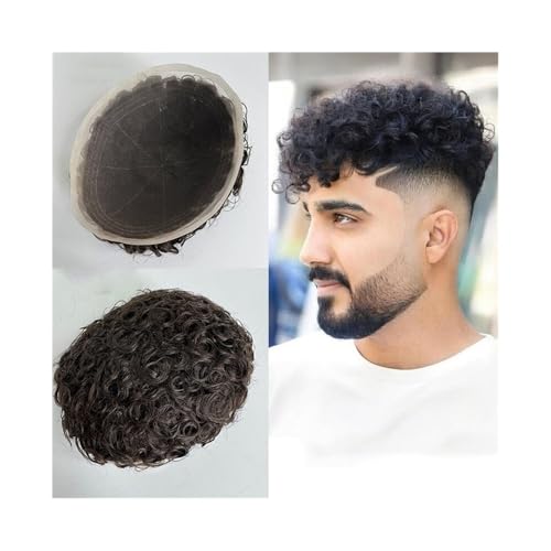 Herrenhaar 20MM Lockiges Haarteil Menschliches Haar Männer Toupet Atmungsaktive Volle Französisch Spitze Alltagsperücken(2#) von GEK208130