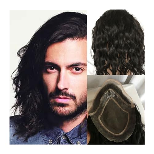 Herrenhaar 8 * 10 natürliches lockiges Toupet 12IN europäisches jungfräuliches Menschenhaar-Toupet for Männer Haarteil Monospitze mit PU um Männerperücken Toupethaar Alltagsperücken(Natural black) von GEK208130