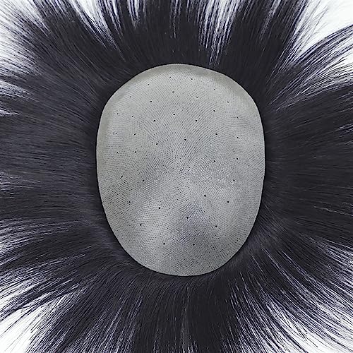 Herrenhaar Herren-Ersatz-Toupet-Systeme, dünne Haut, V-Schleife, volle PU-Basis, Herren-Perückeneinheiten, Naturschwarz, 120% glattes Echthaarstück, männliche Haarprothese Alltagsperücken(15x20cm) von GEK208130