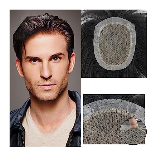 Herrenhaar Herren-Toupet-Ersatzhaarteil, handgefertigt, biologisches Kopfhaut-Toupet, männliche Echthaar-Prothese, atmungsaktiv, natürliches Glatthaar-System, Herren-Perücke Alltagsperücken(13x18cm) von GEK208130