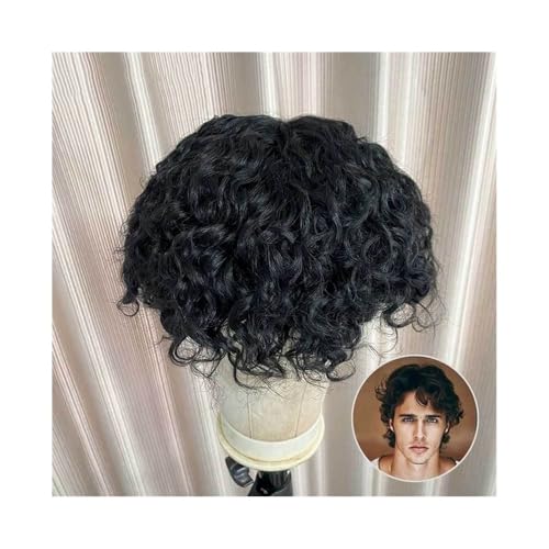 Herrenhaar Indisches Remy-Haar-Locken-Toupet for Männer, atmungsaktive Mono-Basis mit PU um die Haarsystemeinheiten, schwarze Wasserwelle, menschliches Haar, männliche Haarprothese Alltagsperücken(Off von GEK208130