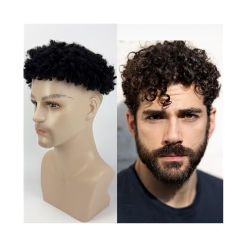 Herrenhaar Männer Toupet 12mm lockiges echtes menschliches Haar Injektion PU Haut Basis männliche Kapillarprothese Alltagsperücken von GEK208130