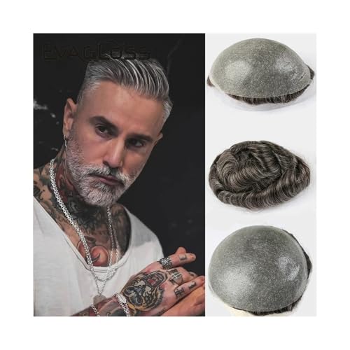 Herrenhaar Toupet for Herren, 15,2 cm, weiches Ersatzsystem aus Echthaar, 20,3 x 25,4 cm, dünne Haut, V-förmige Haarteile for Männer, volle PU-Basis, männliche Haarprothese Alltagsperücken von GEK208130