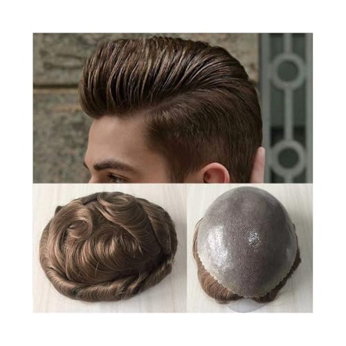 Herrenhaar Toupet for Männer, 6 Zoll natürlich aussehendes europäisches Echthaar-Toupet for Männer, 0,1–0,12 mm, volle PU-Haut, mit Knotenhaar-Kapillarprothesen-Ersatzsystem Alltagsperücken(7x9) von GEK208130