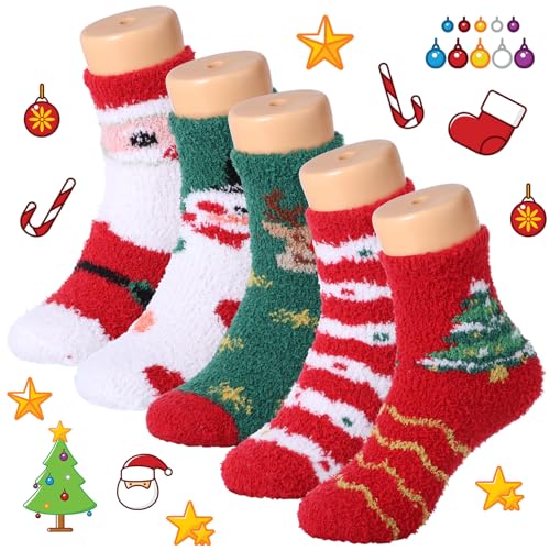GEKMOR Weihnachtssocken Damen Snug Kuschelsocken Flauschige Socken 5 Paar Weihnachten Socken Lustige Winter Warme Bettsocken Adventkalender Socken Christmas Wichtelgeschenk Geschenk für Frauen Damen von GEKMOR