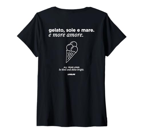 Damen Gelato Sole E MARE E More Amore Italia EIS Eisliebhaber Back T-Shirt mit V-Ausschnitt Damen Gelato Sole E MARE E More Amore Italia EIS Eisliebhaber Back T-Shirt mit V-Ausschnitt von GELATO SOLE E MARE E MORE AMORE - Eiscreme Sommer
