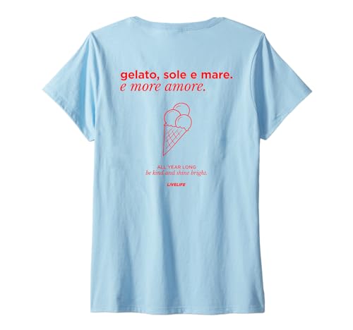 Damen Gelato Sole E MARE E More Amore Italia EIS Eisliebhaber Back T-Shirt mit V-Ausschnitt Damen Gelato Sole E MARE E More Amore Italia EIS Eisliebhaber Back T-Shirt mit V-Ausschnitt von GELATO SOLE E MARE E MORE AMORE - Eiscreme Sommer