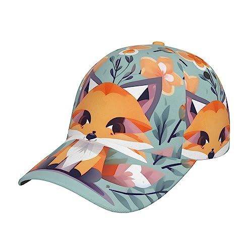 Cute Animal Fox Flowers Classic and Fashion Print Baseball Cap - Versatile Dad Caps for Sports and Casual Wear Black, Schwarz, Einheitsgr��e von GELATU