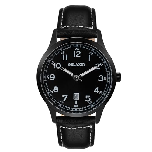GELAXSY Herren-Armbanduhr, 40 mm, Quarzuhr mit Analoganzeige, Datumsfenster und Lederband, Armbanduhr für Herren, wasserabweisend, Schwarz , Klassisch GELAXSY Herren-Armbanduhr, 40 mm, Quarzuhr mit Analoganzeige, Datumsfenster und Lederband, Armbanduhr für Herren, wasserabweisend, Schwarz , Klassisch von GELAXSY