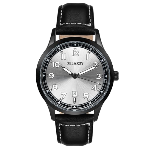 GELAXSY Herren-Armbanduhr, 40 mm, Quarzuhr mit Analoganzeige, Datumsfenster und Lederband, Armbanduhr für Herren, wasserabweisend, schwarz / weiß, Klassisch GELAXSY Herren-Armbanduhr, 40 mm, Quarzuhr mit Analoganzeige, Datumsfenster und Lederband, Armbanduhr für Herren, wasserabweisend, schwarz / weiß, Klassisch von GELAXSY
