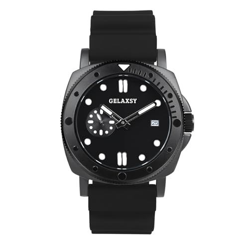 GELAXSY Herren-Quarzuhr mit Analoganzeige, Datumsfenster und Gummiband, wasserabweisend, 44 mm, Schwarz , Klassisch GELAXSY Herren-Quarzuhr mit Analoganzeige, Datumsfenster und Gummiband, wasserabweisend, 44 mm, Schwarz , Klassisch von GELAXSY