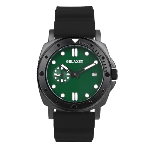 GELAXSY Herren-Quarzuhr mit Analoganzeige, Datumsfenster und Gummiband, wasserabweisend, 44 mm, grün, Klassisch GELAXSY Herren-Quarzuhr mit Analoganzeige, Datumsfenster und Gummiband, wasserabweisend, 44 mm, grün, Klassisch von GELAXSY