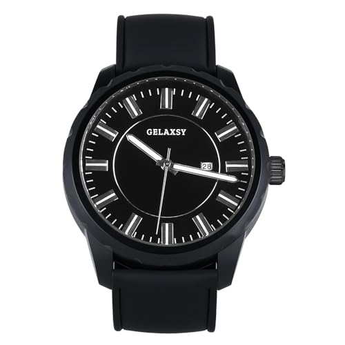 GELAXSY Herren-Quarzuhr mit großem Zifferblatt, 48 mm, analoges Display, Datumsfenster und Gummiband, wasserabweisend, Armbanduhr für Herren, Schwarz , Klassisch GELAXSY Herren-Quarzuhr mit großem Zifferblatt, 48 mm, analoges Display, Datumsfenster und Gummiband, wasserabweisend, Armbanduhr für Herren, Schwarz , Klassisch von GELAXSY