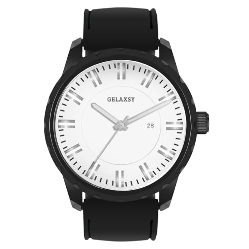 GELAXSY Herren-Quarzuhr mit großem Zifferblatt, 48 mm, analoges Display, Datumsfenster und Gummiband, wasserabweisend, Armbanduhr für Herren, schwarz / weiß, Klassisch GELAXSY Herren-Quarzuhr mit großem Zifferblatt, 48 mm, analoges Display, Datumsfenster und Gummiband, wasserabweisend, Armbanduhr für Herren, schwarz / weiß, Klassisch von GELAXSY