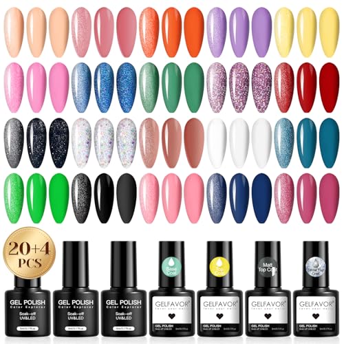 GELFAVOR UV Nagellack Set, 24 Stück Gel Nagellack Nude Orange Lila Gelb Rosa Blau Grün Farbgel Gelnägel Gel Nail Polish Soak-Off Mini UV Gel Nagellack für Nagel Design Geschenk GELFAVOR UV Nagellack Set, 24 Stück Gel Nagellack Nude Orange Lila Gelb Rosa Blau Grün Farbgel Gelnägel Gel Nail Polish Soak-Off Mini UV Gel Nagellack für Nagel Design Geschenk von GELFAVOR
