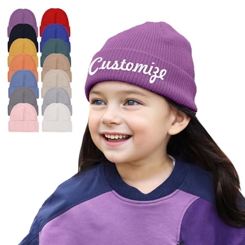 GELLEDI Personalisierte bestickte Beanie-Mütze – individuelle Skimütze mit Bündchen und Namen oder Spruch – Unisex-Winter-Accessoire., Violett, Einheitsgr��e von GELLEDI