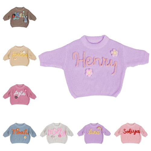 GELLEDI Personalisierter Babysweater - Baumwollstrickpullover mit Name, Unisex Rundhals - Geschenk für Babys von GELLEDI