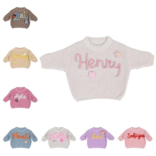 GELLEDI Personalisierter Babysweater - Baumwollstrickpullover mit Name, Unisex Rundhals - Geschenk für Babys von GELLEDI