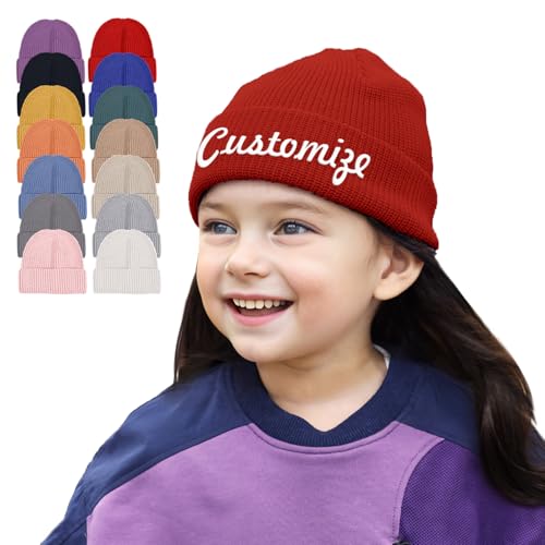 Personalisierte bestickte Beanie-Mütze – individuelle Skimütze mit Bündchen und Namen oder Spruch – Unisex-Winter-Accessoire., Rot/Ausflug, einfarbig (Getaway Solids), Einheitsgr��e von GELLEDI