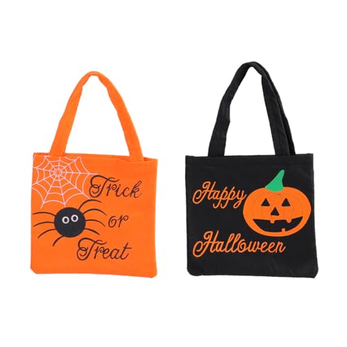 GELXGRIT 2 Stück Halloween Süßes oder Saures Tasche Kürbis Spinne Design Filztasche mit Griff Wiederverwendbare Geschenktüten für Süßigkeiten Leckereien Snacks Halloween Partygeschenke von GELXGRIT