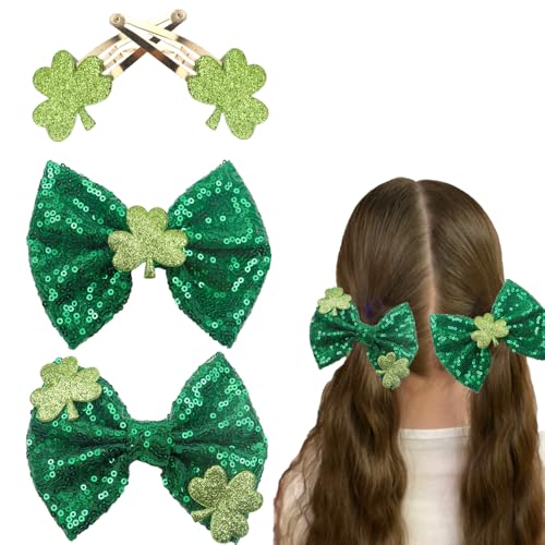 Haarschleifen zum St. Patrick's Day, Glitzer, Kleeblatt, Haar-Accessoires, glitzernde grüne Haarschleifen mit Kleeblättern, Krokodilklemmen für Damen und Mädchen, grüne Kleeblatt-Haarnadeln, von GELXGRIT