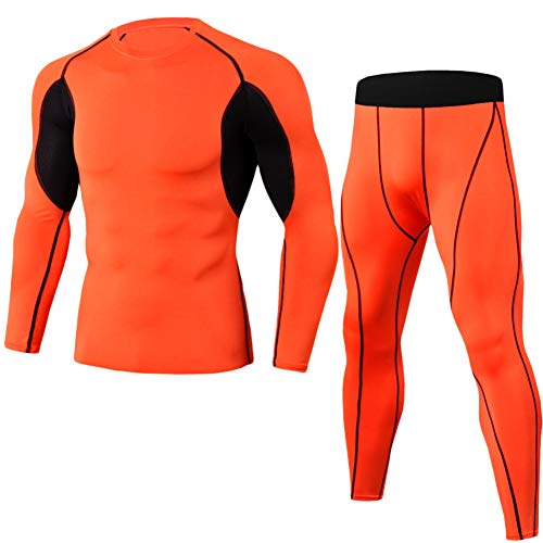 GELing 2Pcs Funktionsshirt Herren, Kompression Set Herren Funktionswäsche, Kompressionsshirt Leggings Sportbekleidung Set Orange L von GELing