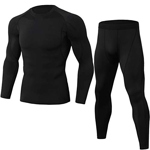 GELing 2Pcs Funktionsshirt Herren, Kompression Set Herren Funktionswäsche, Kompressionsshirt Leggings Sportbekleidung Set Schwarz M von GELing