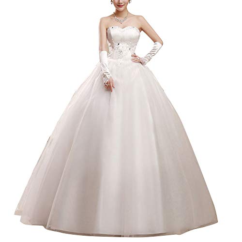 GELing Damen Bandeau Lang Abendkleid Ballkleid Abschlusskleid Prinzessin Hochzeitskleid Brautkleid Weiß M von GELing