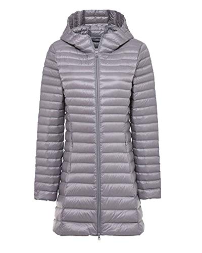 GELing Damen Daunenmantel Mit Kapuze Ultra Leicht Parka Lang Daunenjacke Übergangsmantel Hellgrau 3XL von GELing