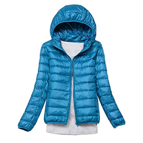 GELing Damen Kurz Daunenjacke Mit Kapuzen Leichte Winterjacke Steppjacke Slim Mantel Blau 2 8XL von GELing