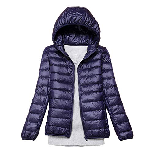 GELing Damen Kurz Daunenjacke Mit Kapuzen Leichte Winterjacke Steppjacke Slim Mantel Marine 6XL von GELing