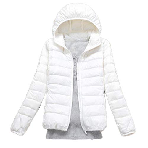 GELing Damen Kurz Daunenjacke Mit Kapuzen Leichte Winterjacke Steppjacke Slim Mantel Weiß 2XL von GELing
