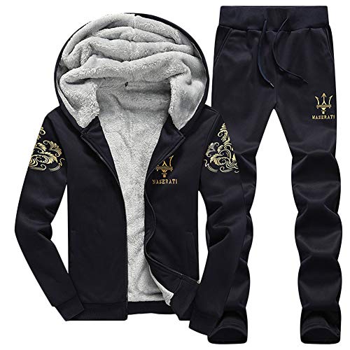 GELing Herren Trainingsanzug mit Kapuze Winter Warm Casual Jogginganzug Zwei-Teilig Sportanzug Freizeitanzug Dunkelblau-C 2XL von GELing