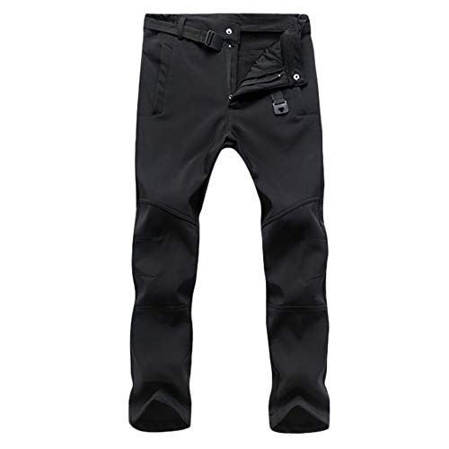 GELing Unisex Wasserdicht Outdoorhose Wanderhose Skihose Winddicht Softshellhose Trekkinghose Fleece Hosen Camping Funktionshose Winddicht Fleecefutter Stretch Arbeitshose,Schwarz-Männer,L von GELing