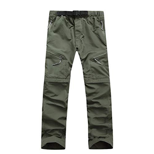 Herren Zip-Off-Wanderhose-Trekkinghose Wandelbare Outdoor-Hose Radhose Funktionsshorts Schnell trocknend Winddicht Camping Funktionshose Cargo Outdoor Hose mit Reißverschlusstaschen,Armeegrün,L von GELing