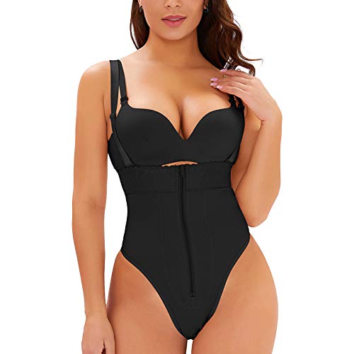 Shapewear Figurformender Damen Tanga stark Bauch Weg Taillenformer Formende Bodys Miederbody Shaping Bodysuit mit Träger & Reißverschluss, Waist Trainer Korsett, Unterbrust Body Shaper Schwarz S von GELing