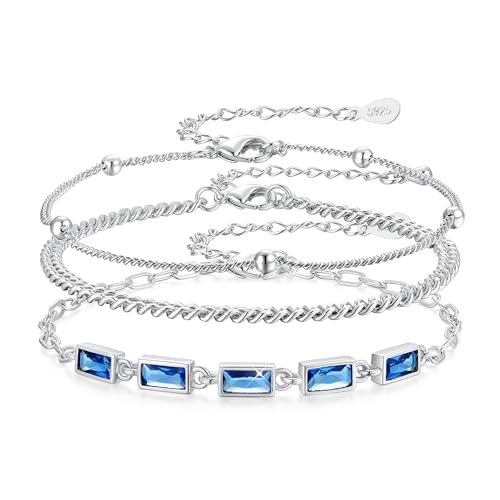 GEMAURA 3 Stück Armband Gold für Damen, Verstellbares Silber 925 mit Zirkonia 14 Karat Vergoldet Stapelbar Kubanisches Set für Mädchen von GEMAURA