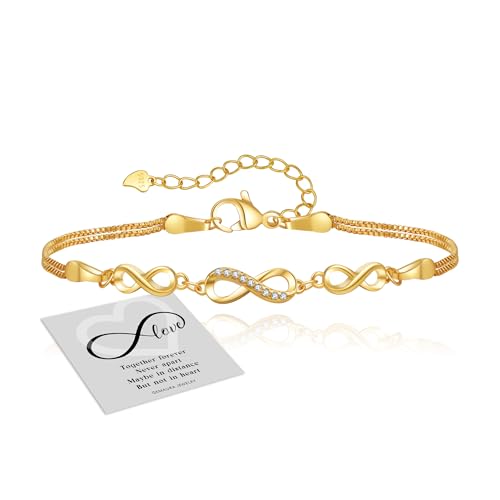 GEMAURA Silber 925 Damen Armband, Infinity Mit Zirkonia, Verstellbares Gold Herz Unendlichkeitszeichen Freundschaftsarmbänder Schmuck Geschenke Für Frauen von GEMAURA