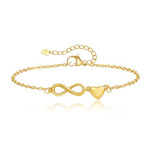 GEMAURA Silber 925 Damen Infinity Armband Mit Zirkonia, Verstellbares Gold Herz Unendlichkeitszeichen, Freundschaftsarmbänder Schmuck Geschenke Für Frauen von GEMAURA