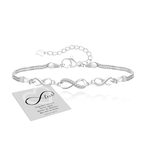 GEMAURA Silber 925 Damen Infinity Armband Mit Zirkonia, Verstellbares Gold Herz Unendlichkeitszeichen, Freundschaftsarmbänder Schmuck Geschenke Für Frauen von GEMAURA