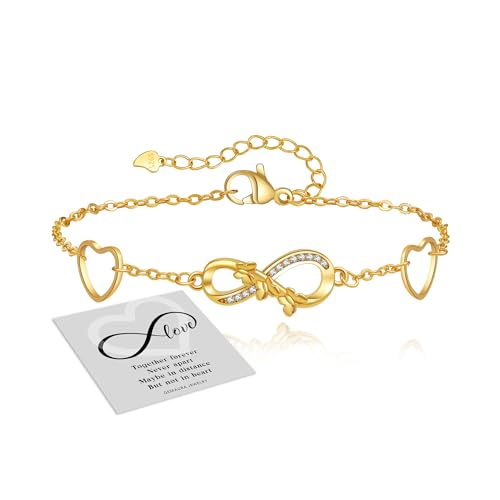 GEMAURA Infinity Armband Silber 925 Damen Mit Zirkonia, Verstellbares Gold Herz Unendlichkeitszeichen Freundschaftsarmband, Schmuck Geschenke für Frauen von GEMAURA