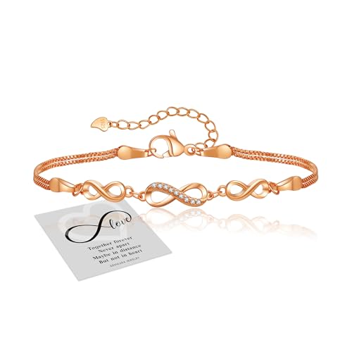 GEMAURA Infinity Armband Silber 925 Damen Mit Zirkonia, Verstellbares Gold Herz Unendlichkeitszeichen Freundschaftsarmband, Schmuck Geschenke Für Frauen von GEMAURA