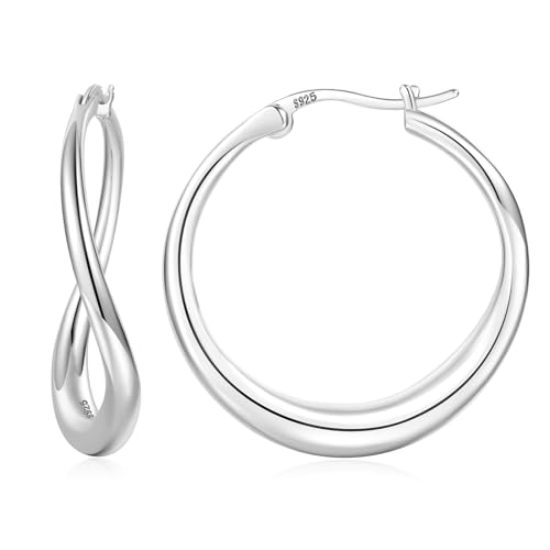 GEMAURA Creolen Silber 925 für Damen Hypoallergene Ohrringe Silber 925 mit Zirkon Leicht Creolen Silber 925 Mittelgroß für Damen Mädchen 40mm von GEMAURA