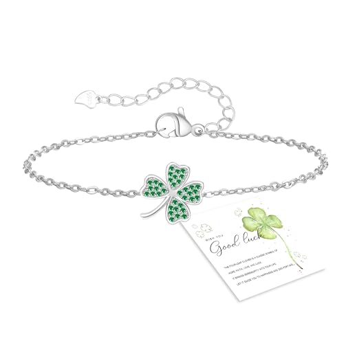 GEMAURA Glücksarmband Armband Damen Silber Kleeblatt Armband Damen Gold Glück Verstellbare für Freundin Freundschaftsarmbänder Glücksbringer Geschenke für Frauen von GEMAURA