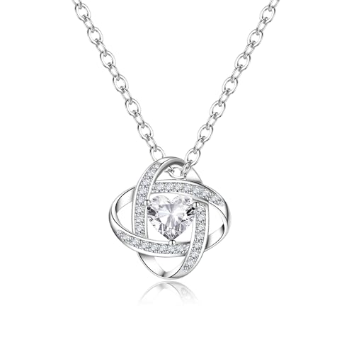 GEMAURA Halskette Damen Silber 925, Kristall Kette Mit Herz Anhänger, Zirkonia Verstellbar Schmuck Frauen Geschenk (Weiß/Blaue/Lila) von GEMAURA